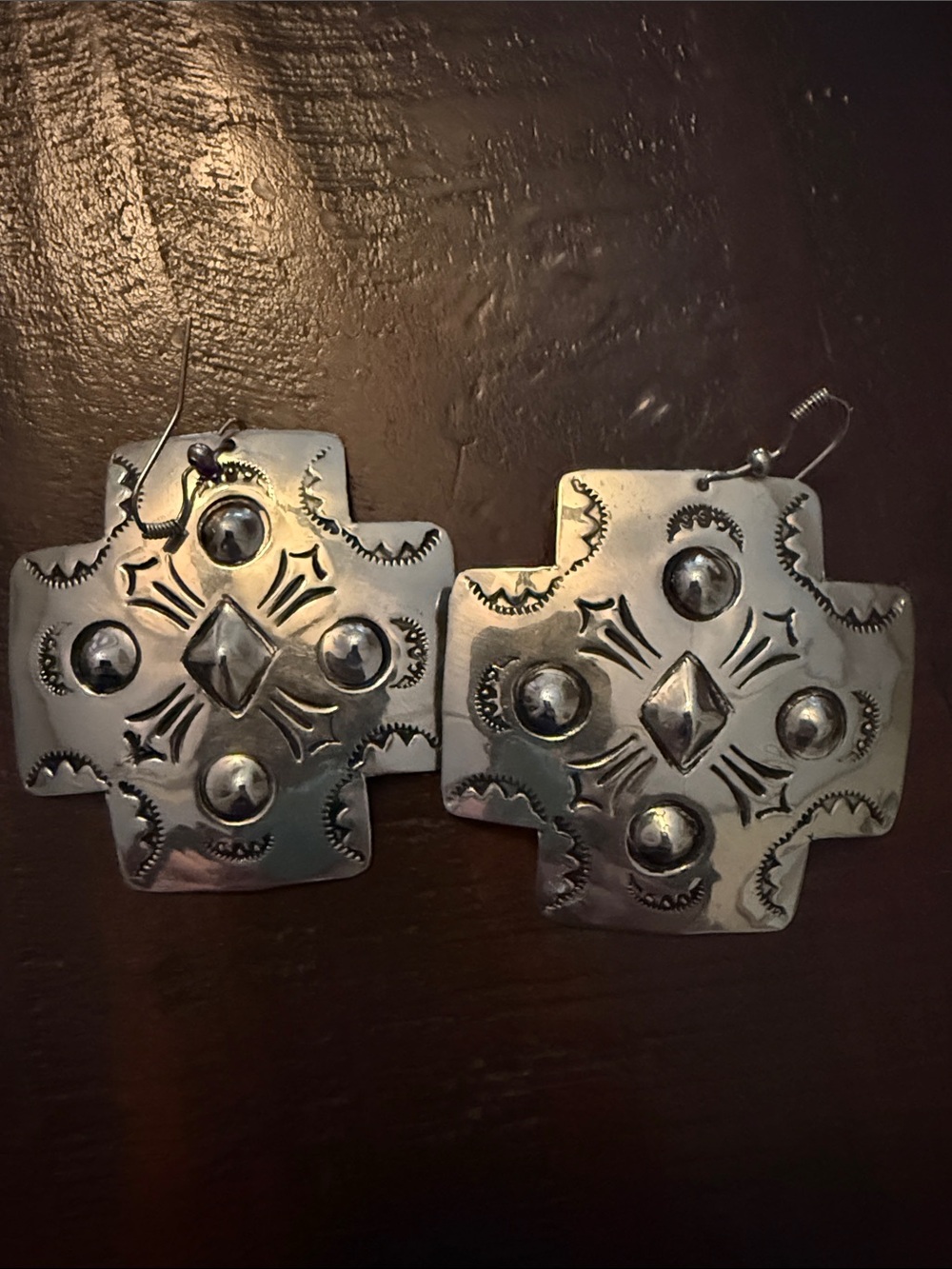 Silver-Tone Southwestern Cross Drop Earrings - Unbranded